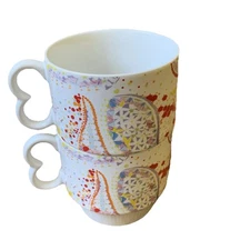Anthropologie Coffee Mugs Stackable Made In Japan Paisley Heart Handle Retro