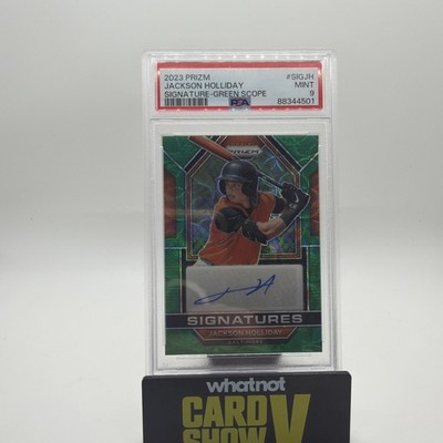 2023 Prizm Signatures Jackson Holliday AUTO #/75 GREEN SCOPE PSA 9 MINT