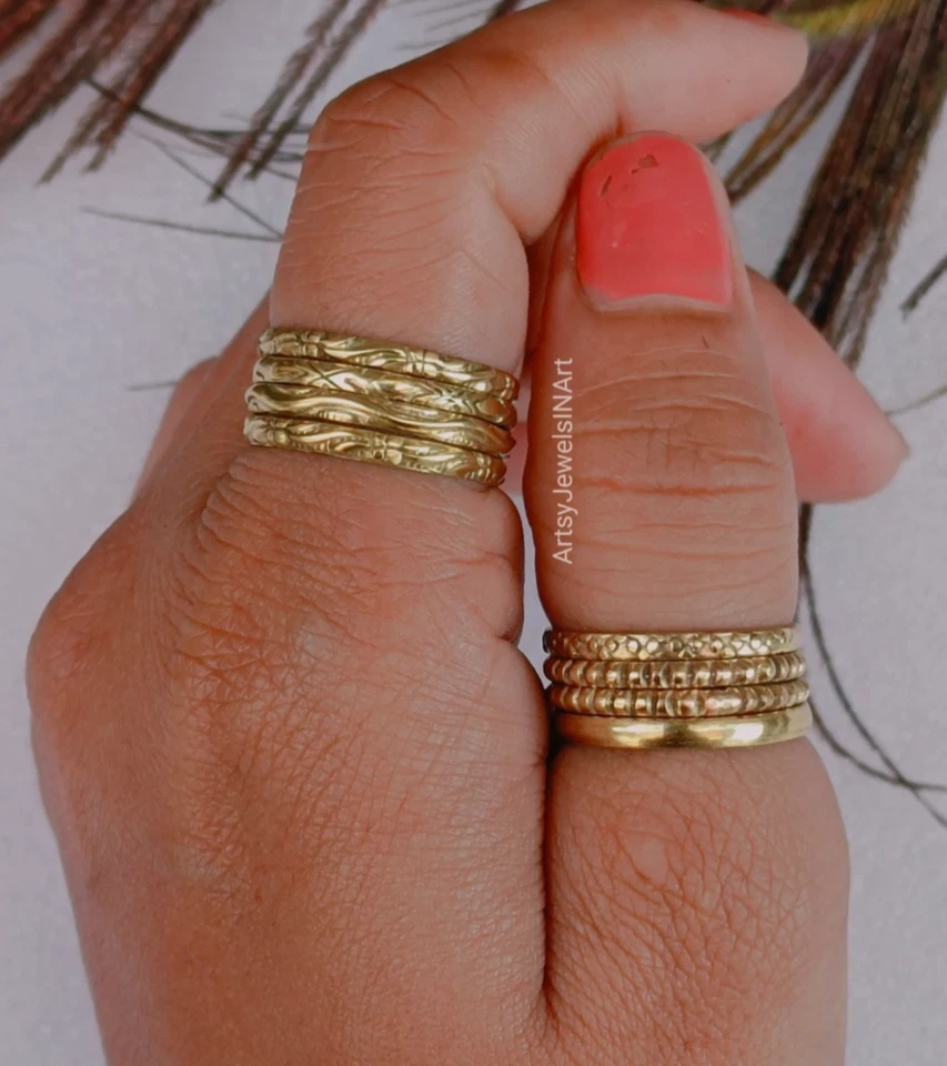 Juego de 8 anillos apilables rellenos de oro anillos antideslustre joyas para mujer B359 Foto 2 de 4