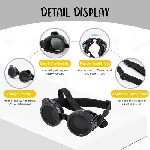 Extra Small Dog Goggles and Xsmall Dog Helmet, 2Pcs Anti-Uv Doggy Sunglasses Cat - Afbeelding 5 van 7