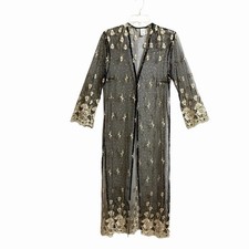 Whimsigoth Dark Fairy Sheer Embroidered Mesh Boho Duster XS Metallic Festival
