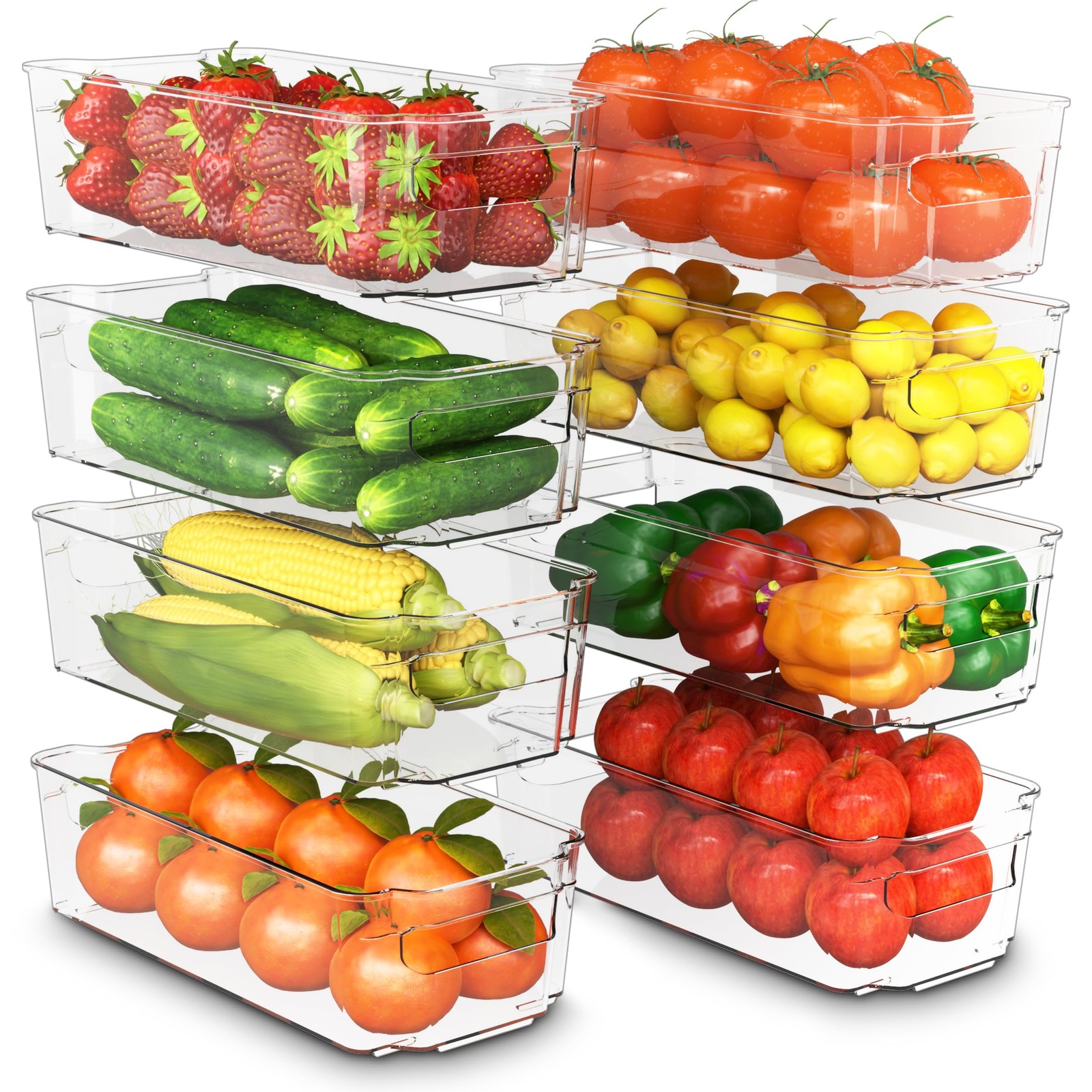 KICHLY Stackable Fridge Organisers Set of 8 Storage Containers with Handles