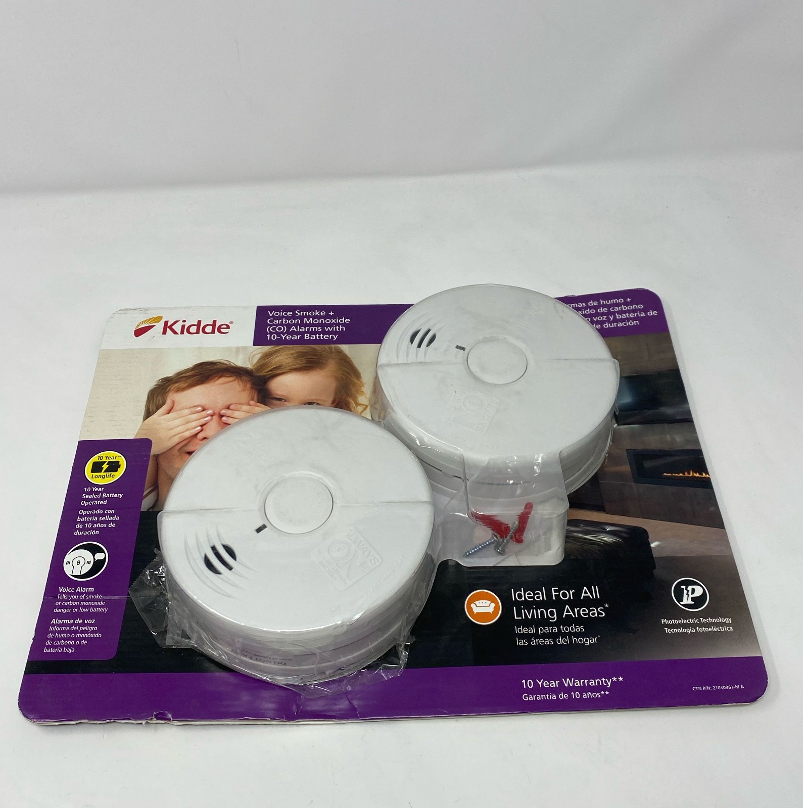 Kidde P3010CU Voice Smoke + Carbon Monoxide Alarm 2-Pack, White, 10-Year Sealed