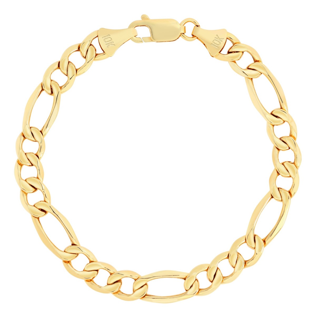 10K Yellow Gold 2mm-9mm Italian Figaro Chain Link Bracelet Mens