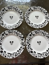 Disney Mickey Mouse Expressions Ceramic Salad Dessert Plate Set 4 8” Black White