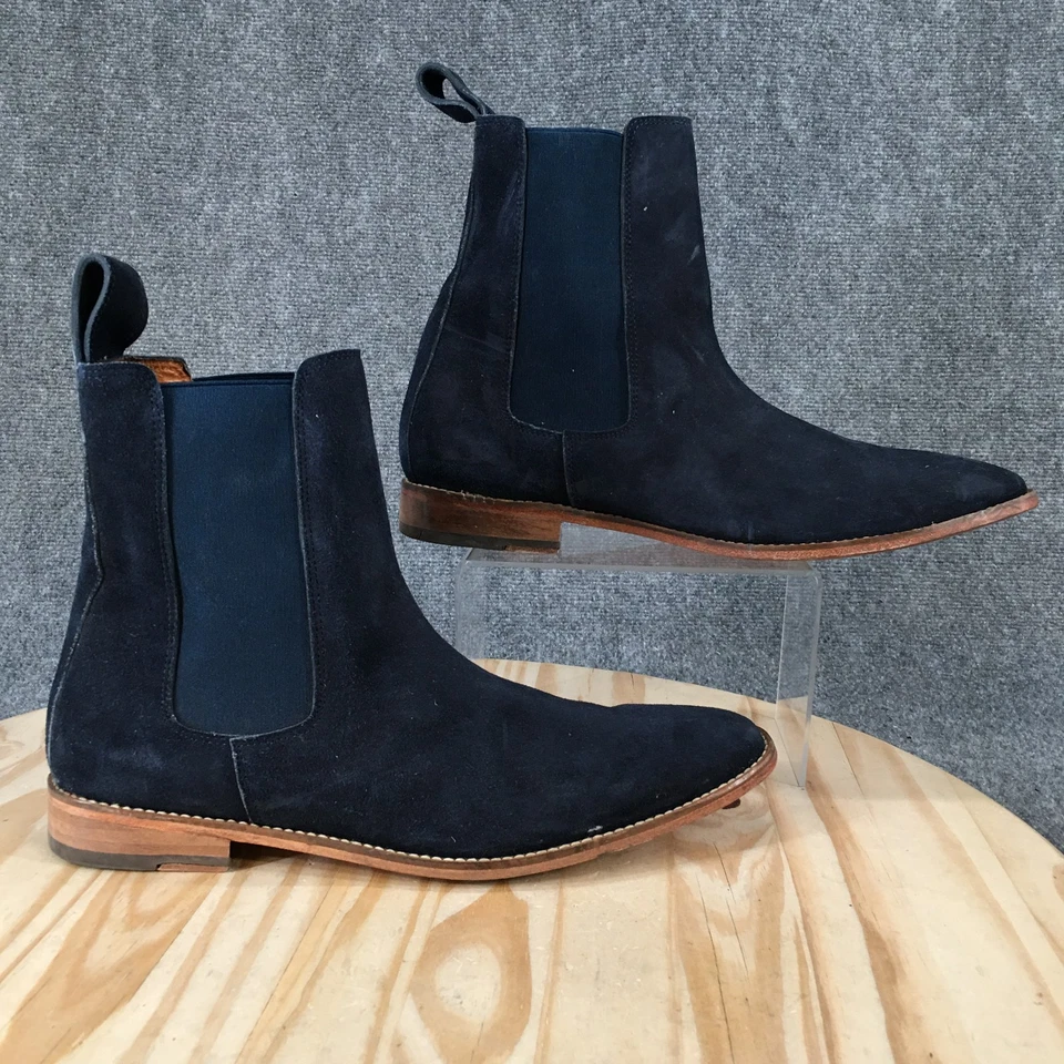 Botas Caballero Para Hombres 14 Informales Tirar de Chelsea Botín Azul Gamuza Cuero Foto 2 de 4