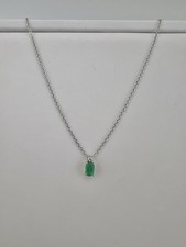 Ladies 9ct White Gold Emerald & Diamond Necklace - UK Sale - 17 Inch Chain & Box