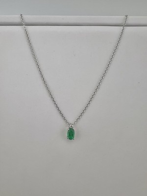 Damen-Halskette 9 kt Weißgold Smaragd & Diamant   UK-Angebot   17 Zoll Kette & Box