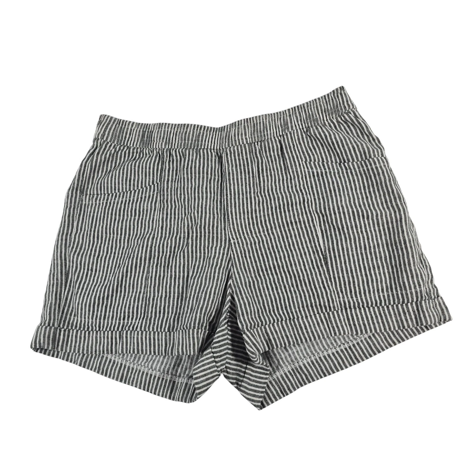 Old Navy Womens High Rise Linen Blend Striped Shorts Grey White Size M 1166
