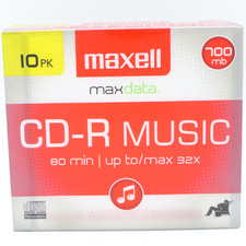 Maxell MaxData CD-R Music 10 Pk Audio Recordable Compact Discs 80 Min 32X 700mb