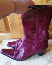 Vintage Y2K Burgundy Genuine Leather Mid Calf...