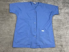 Landau Scrub Top Womens Large Blue Vneck Short Sleeve Button Front