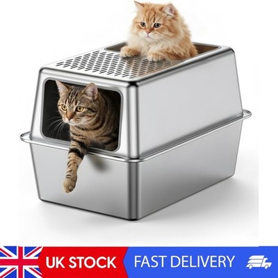 Katzentoilette aus Edelstahl mit Deckel, geschlossenes Katzentoilette aus Ganzmetall XXL,