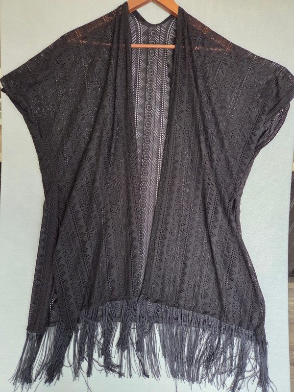 Boho Fringe Kimono Crochet Lace Duster OS Fairy Grunge Festival Cardigan Black