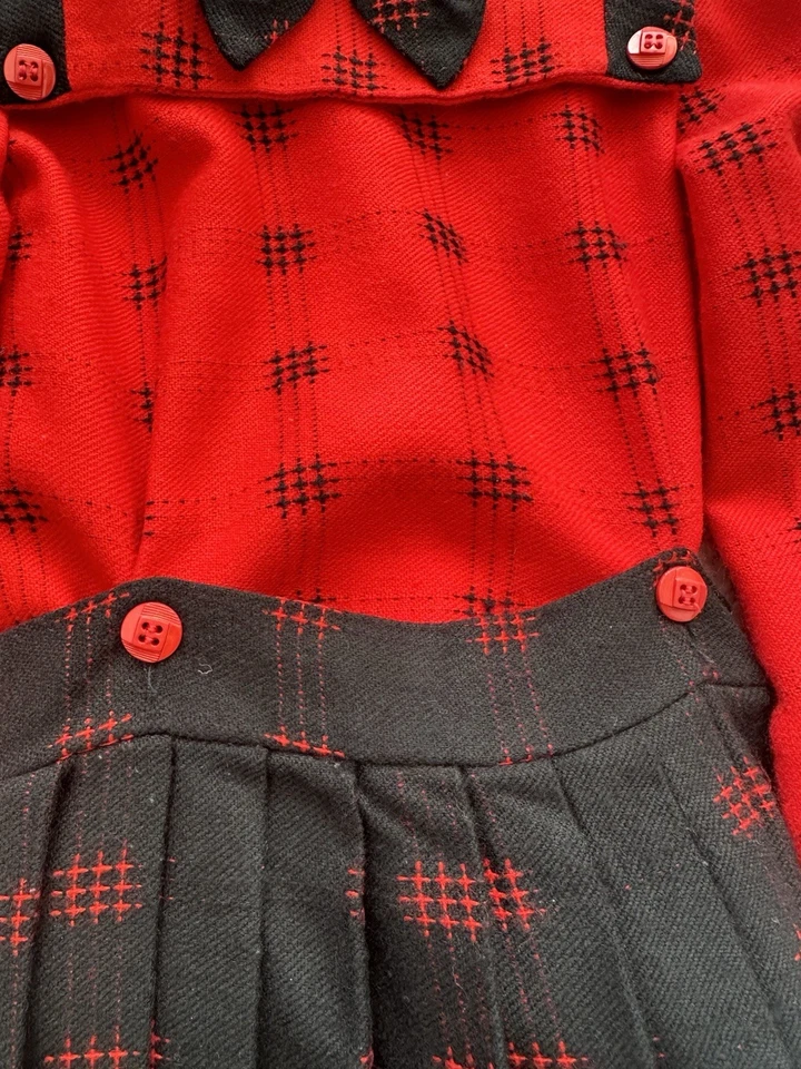 Vestido De Colección Rojo y Negro Tartán Cuadros Manga Larga Niñas Talla 5 Vacaciones de Navidad Foto 4 de 4