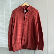 GAP Mens Burnt Russet Warmest Button Mock Neck Sweater Size L