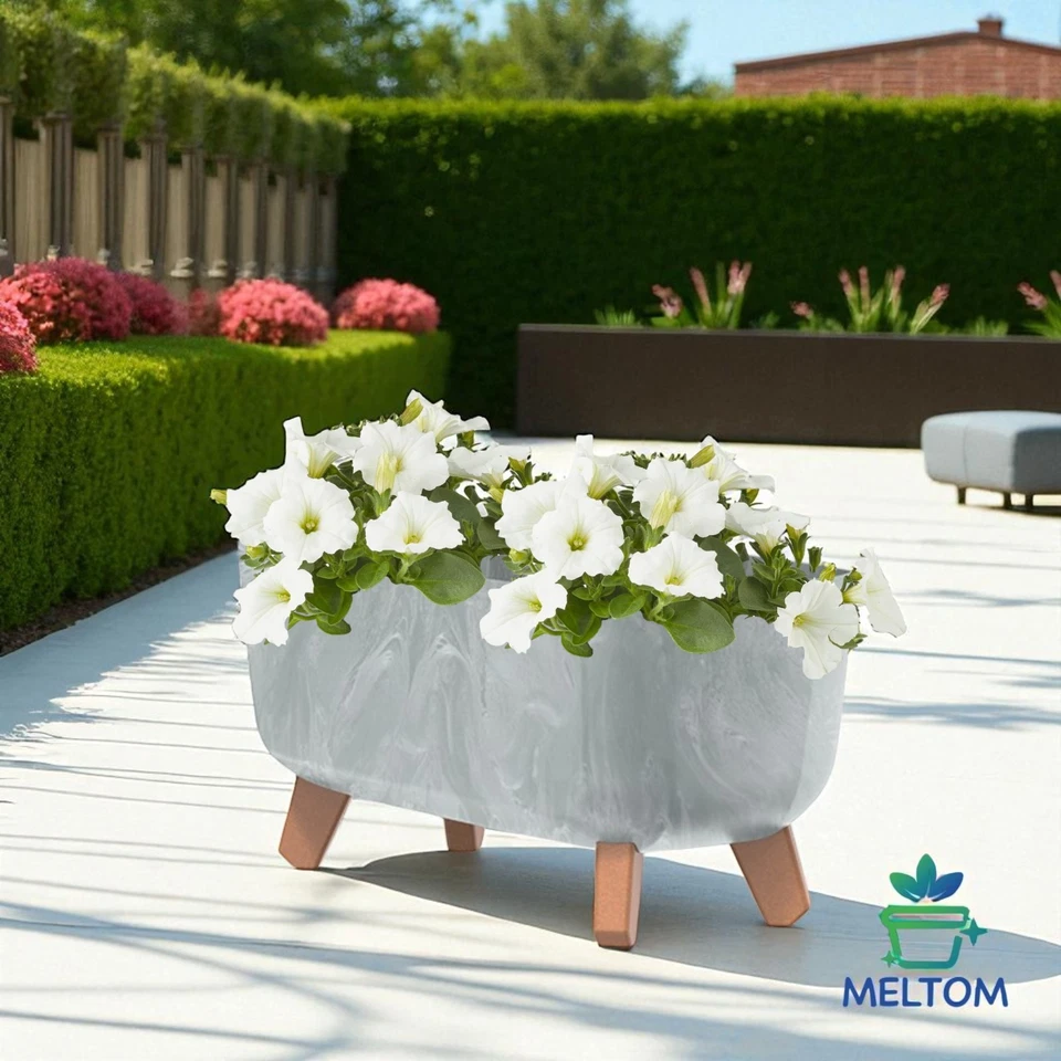 Blumentopf mit Füßen Schale Übertopf Kräutertopf inkl. Einsatz:XL; Beton GRAU - Bild 2 von 3