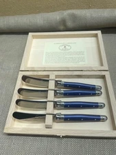LAGUIOLE FRANCE Jean Dubost 4 piece cheese knives in wood case blue