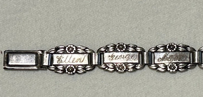 Vintage Sterling Forget Me Not Bracelet 8 Engraved Names 6.5 Inch