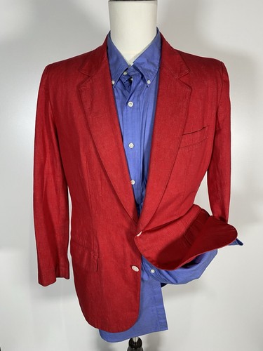 DKNY, Rare Vintage 90s 40R M DKNY Red Denim "Sample" Prototype Blazer Jacket