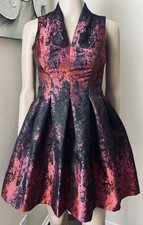 VINCE CAMUTO Fit & Flare Brocade Jacquard Pleated Cocktail Mini Dress sz 0 P