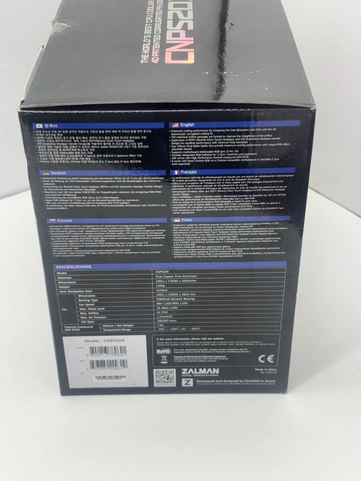 Zalman CNPS20X RGB CPU PC Tower Cooler with Dual 140mm RGB Fans in Black-New - Image 3 of 4