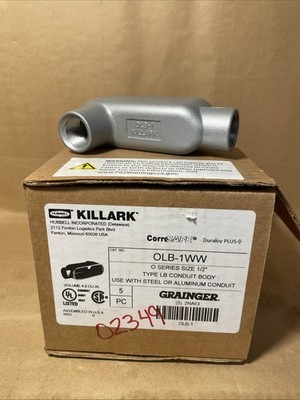 Box Of 5 -HUBBELL KILLARK OLB-1WW Conduit Outlet Body, Alum, Trd Sz 1/2 in 2NA99