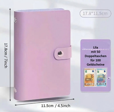 Spar-Challenge-Buch, Bargeldsparbuch mit 100 Geldtaschen Budgetplaner Lila