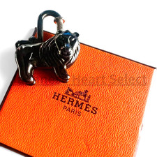 HERMES 1997 Africa Cadena Padlock Lion Silver Tone Bag Charm Limited Rare Japan
