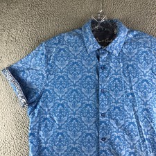 Robert Graham Button Shirt Men XL Blue Floral Contrast Sleeve Classic SS