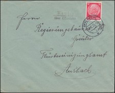Landpost sello Reusch sobre UFFENHEIM 24.9.1935 Bf. Oficina de limpieza de pasillos Ansbach