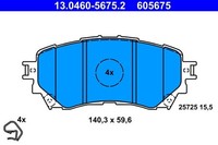 ATE 13.0460-5675.2 Bremsbelagsatz, Scheibenbremse 140,3 Mm 59,6 Mm 15,5 Mm