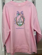 Disney Parks Pink Castle Sweatshirt Disney World Bow Crewneck Women Size L NWT