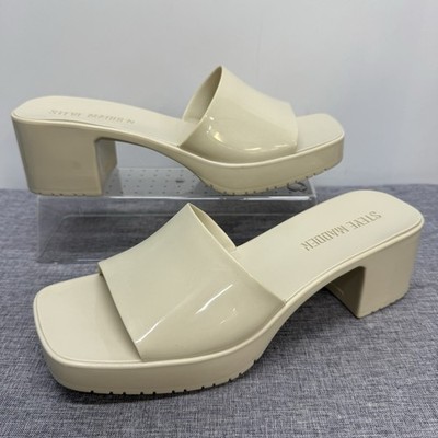 Steve Madden Harlin Off-White Square Toe Platform Slide Sandal Women s Size 7