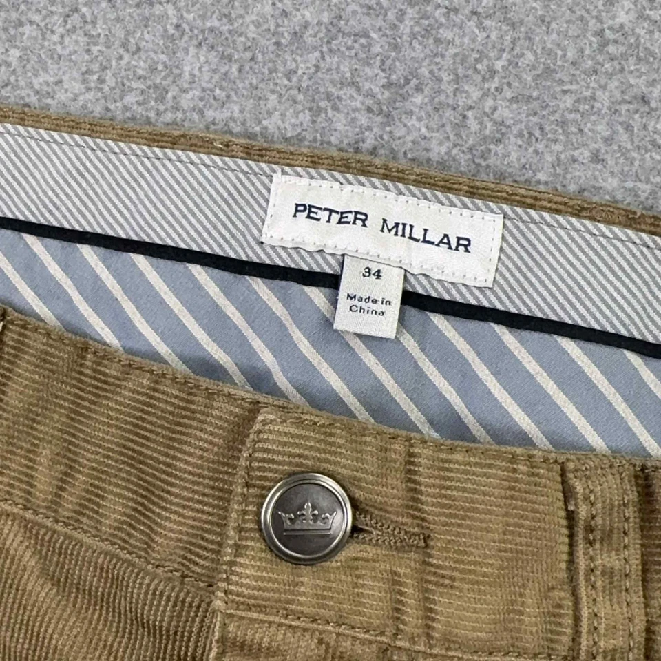 Pantalones de pana Peter Millar Crown Superior elásticos calce clásico marrón para hombre 34x32 Foto 3 de 4