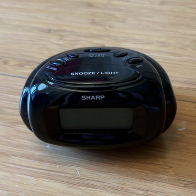 Sharp Black Digital Standard Alarm Clock Battery Powered Snooze Light