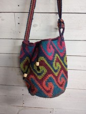 Crochet Crossbody Bucket Bag Purse Handbag Caribbean Multicolor Boho Beach