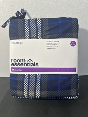 Microfiber Sheet Set Blue Plaid - Room Essentials NEW Size Twin XL