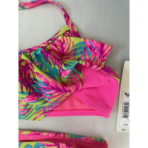 Roxy Girls Bikini Kids Swimsuit Multicolor Floral Print Ruffled - Picture 2 of 11