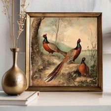 Vintage Pheasant Wildlife Print - Rustic Farmhouse Cabin Wall Art Fall Decor