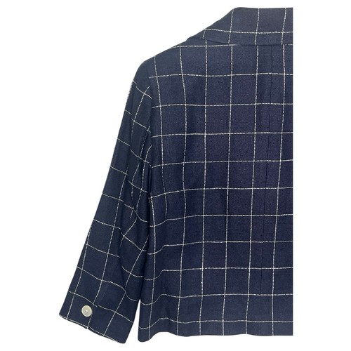 VTG Lauren Ralph Lauren Blazer Womens 12 Blue Silk Linen Windowpane 90s Y2K - Afbeelding 8 van 10