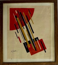 Scuola Suprematismo Russa: Mixmedia astratti su carta, incorniciati e smaltati