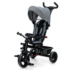 Babyjoy 4-in-1 Trike Baby Tricycle Toddler w/ Reversible Seat  Canopy Grey