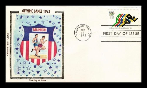 US COVER XX OLYMPIC SUMMER GAMES MUNICH RUNNERS FDC COLORANO SILK CACHET
