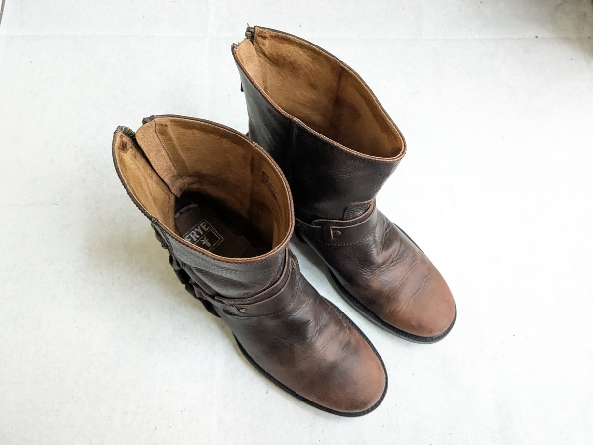 Frye Riley Harness Boots Brown Leather Men 11.5 Buckle Rubber
