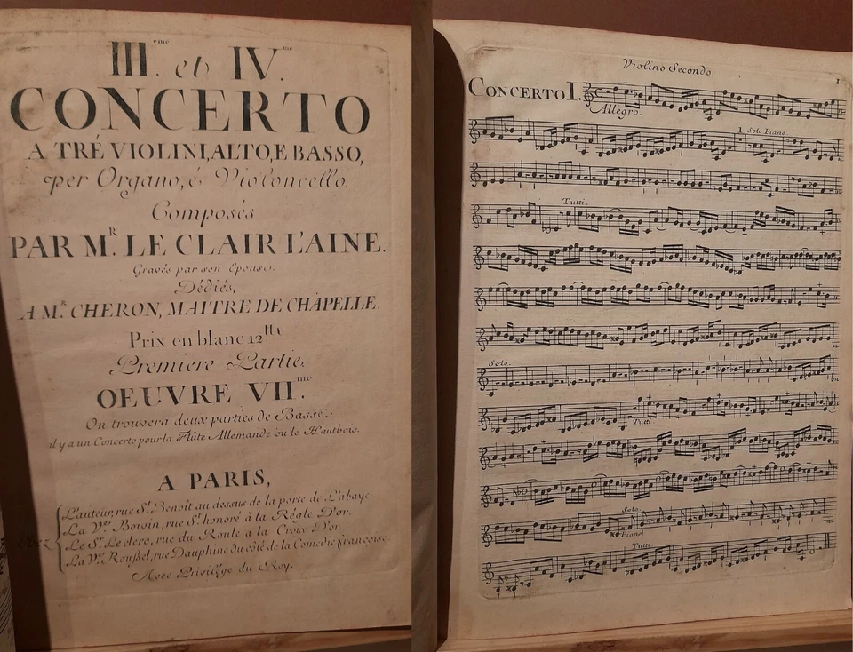 Partition imprimée d'époque : Tessarini (1690-1760) et Leclair (1697-1764) - Photo 3/4