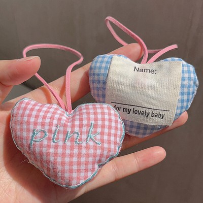 Fashion Cute Cotton Three-dimensional Grid Pattern Heart Shape Keychain Pendant