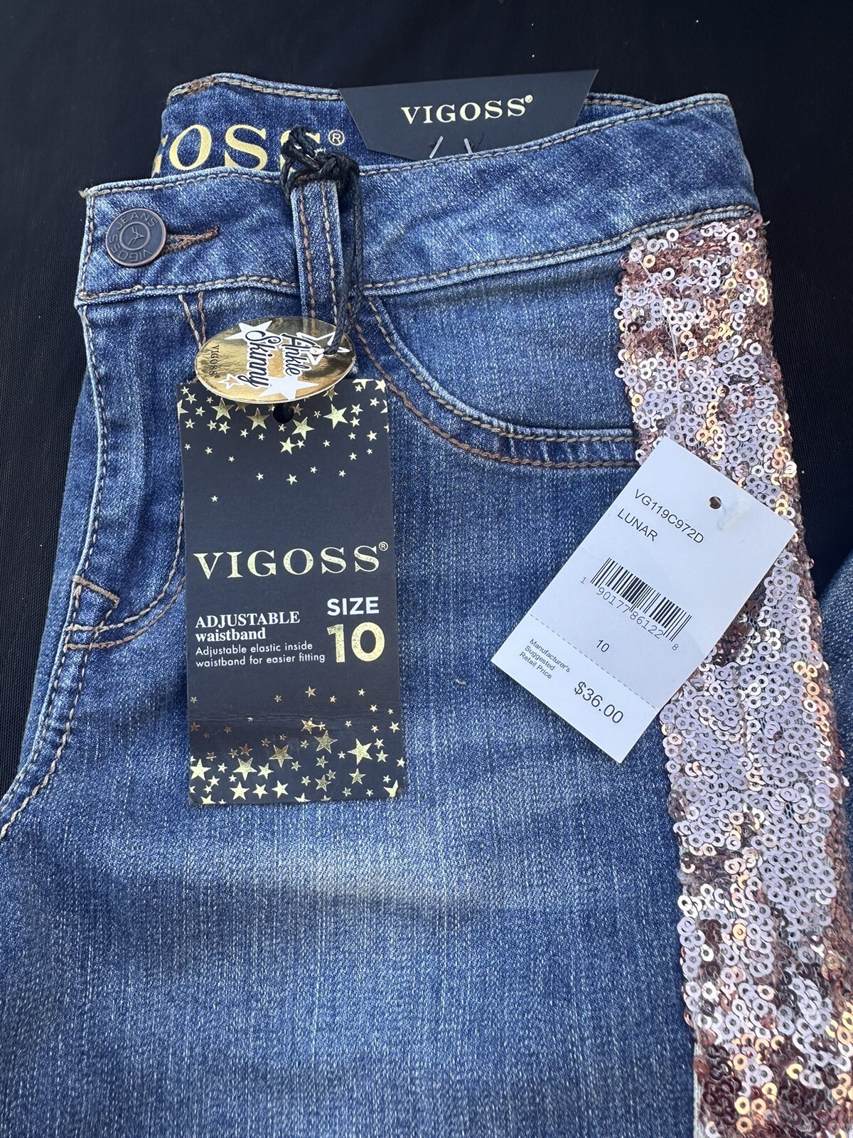 Girls VIGOSS Adjustable Jeans Size 10 Ankle Skinny Stretch NEW
