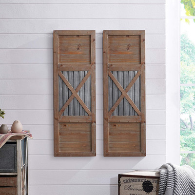 Raleigh Shutter Wall Plaque Set, 36''H X 12''W, Natural, Antique Silver,70039, Liv