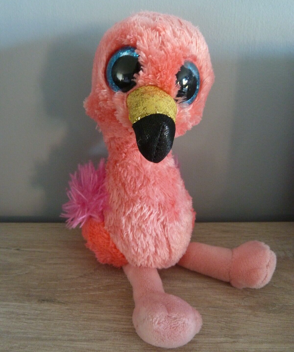 DOUDOU PELUCHE TY FLAMANT ROSE Gilda yeux paillettes bleu 20cm